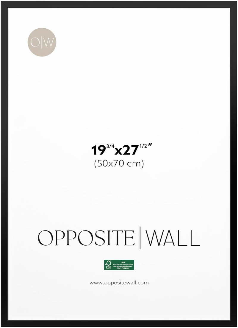Opposite Wall - 50x70 cm - Black Solid Wood Picture Frame - Lightweight, Versatile & Shatterproof - Wall Hanging Photo or Poster Frame - Wall Decor for Office, Gallery & Home, 19 3/4 x 27 1/2 in - Image 1